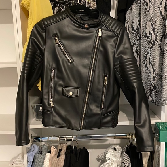 Zara Jackets & Blazers - Black faux leather motto jacket